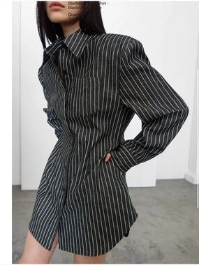 The Frankie Shop Black and White Pinstripe Shirt Dress